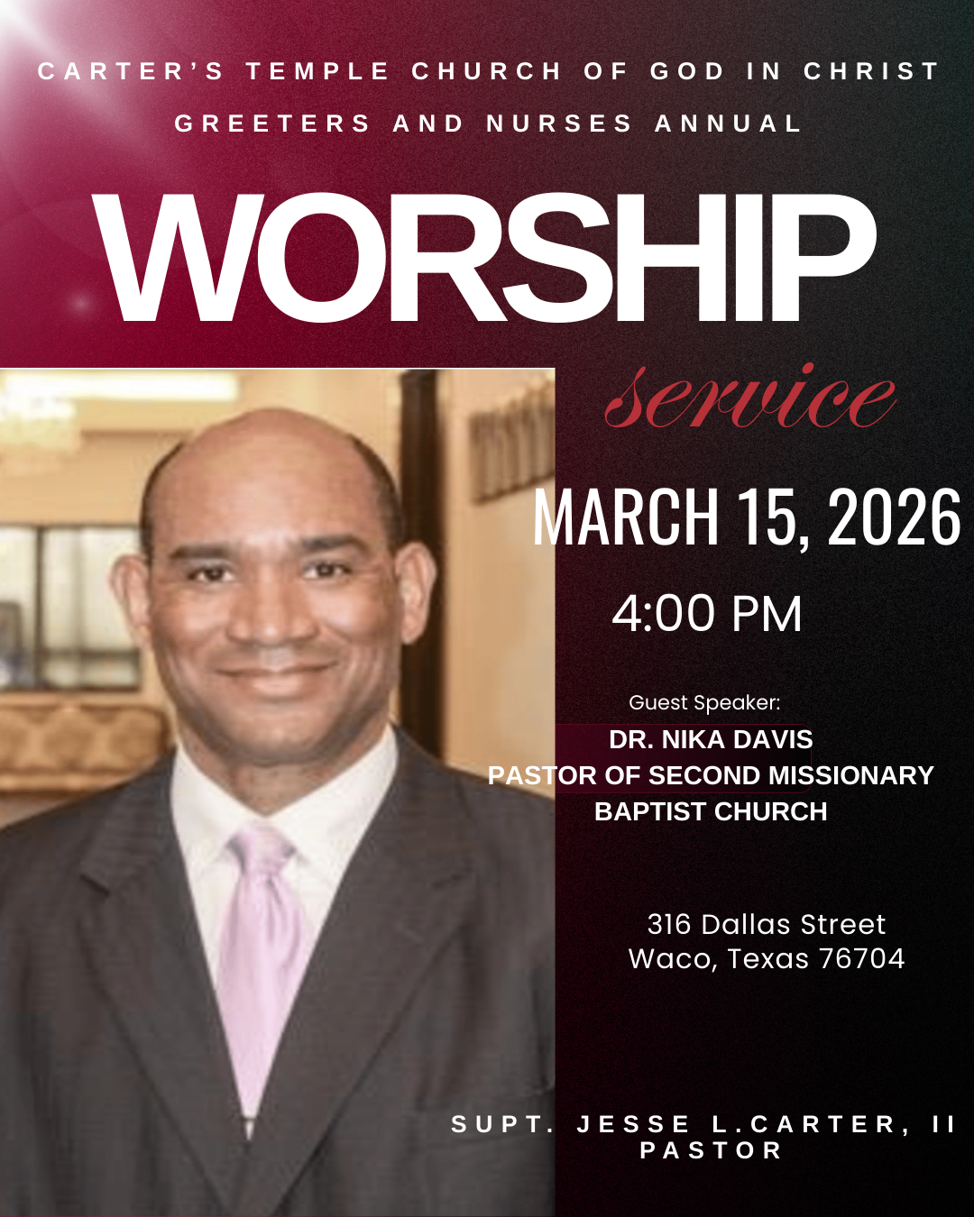 Carter's Temple Church of God in Christ Waco Greeters & Nurses Annual Worship Service 2026
